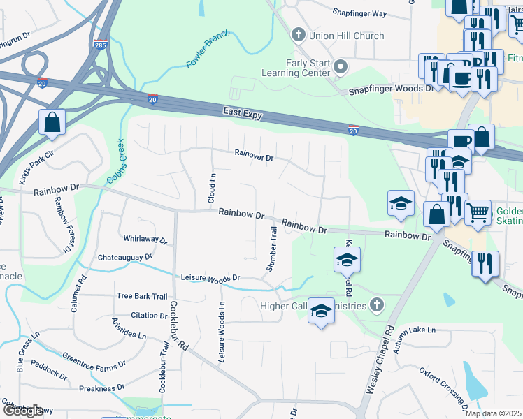 map of restaurants, bars, coffee shops, grocery stores, and more near 2716 Hilson Commons in Decatur