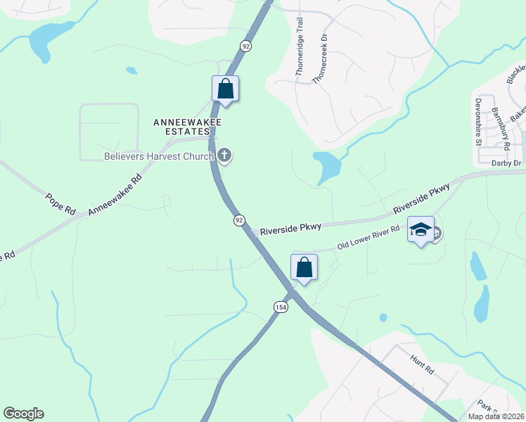 map of restaurants, bars, coffee shops, grocery stores, and more near 2617 Amber Creek Drive in Douglasville
