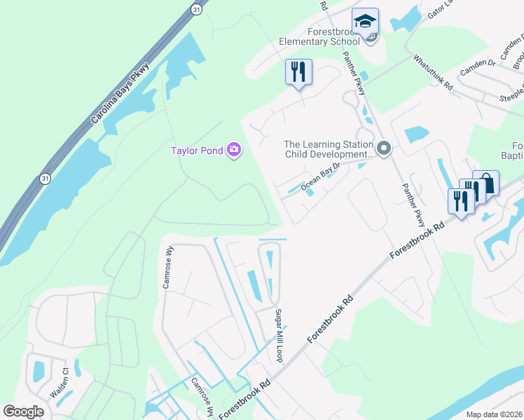map of restaurants, bars, coffee shops, grocery stores, and more near 213 Black Bear Road in Myrtle Beach