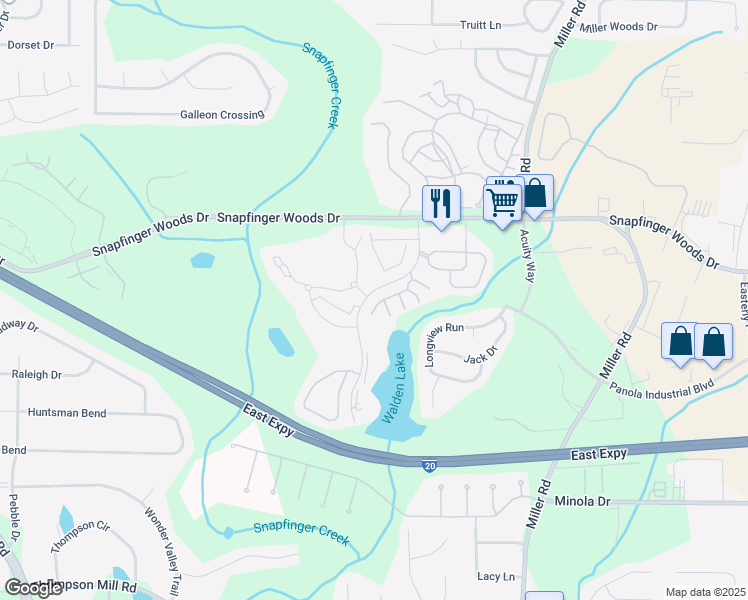map of restaurants, bars, coffee shops, grocery stores, and more near 2573 Walden Lake Drive in Decatur