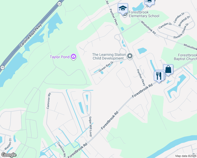 map of restaurants, bars, coffee shops, grocery stores, and more near 178 Black Bear Road in Myrtle Beach