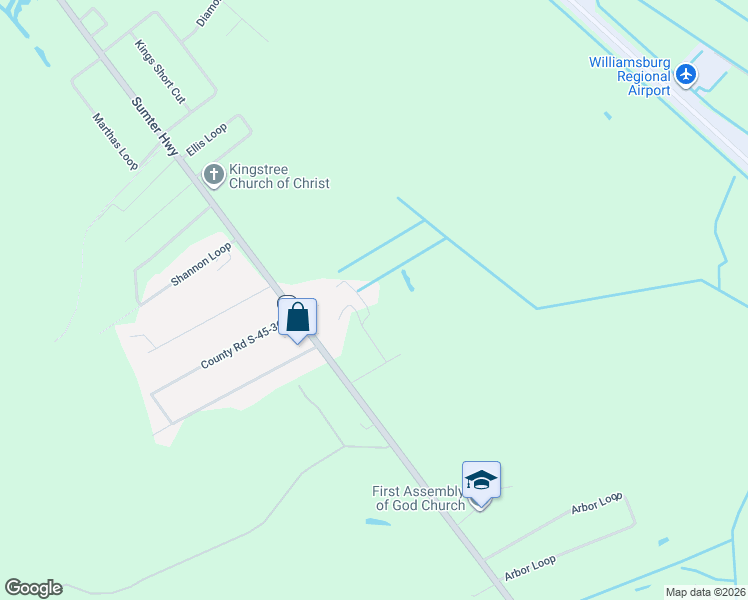 map of restaurants, bars, coffee shops, grocery stores, and more near 43 3 Bee Drive in Kingstree