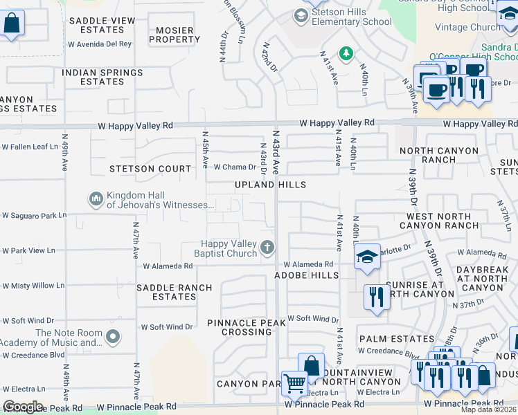 map of restaurants, bars, coffee shops, grocery stores, and more near 24410 North 43rd Drive in Glendale