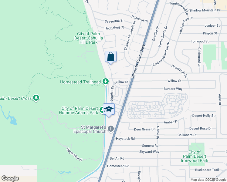map of restaurants, bars, coffee shops, grocery stores, and more near 72664 Eagle Road in Palm Desert