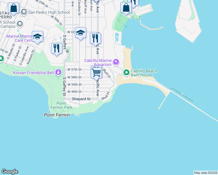 map of restaurants, bars, coffee shops, grocery stores, and more near 428 West 40th Street in Los Angeles