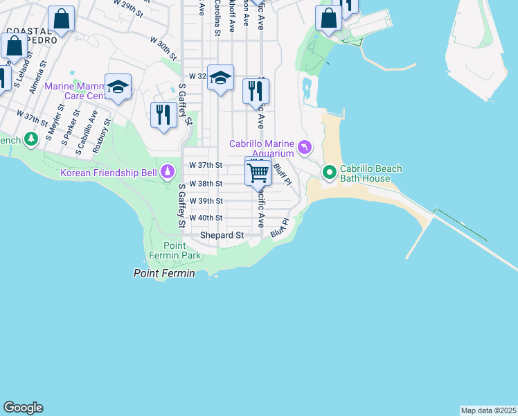 map of restaurants, bars, coffee shops, grocery stores, and more near 502 West 40th Street in Los Angeles