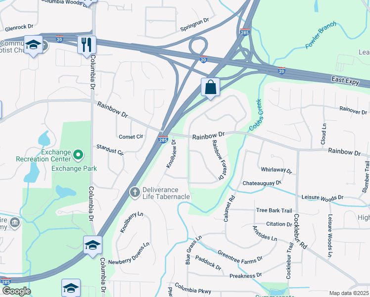 map of restaurants, bars, coffee shops, grocery stores, and more near 2697 Rainbow Ridge Road in Decatur