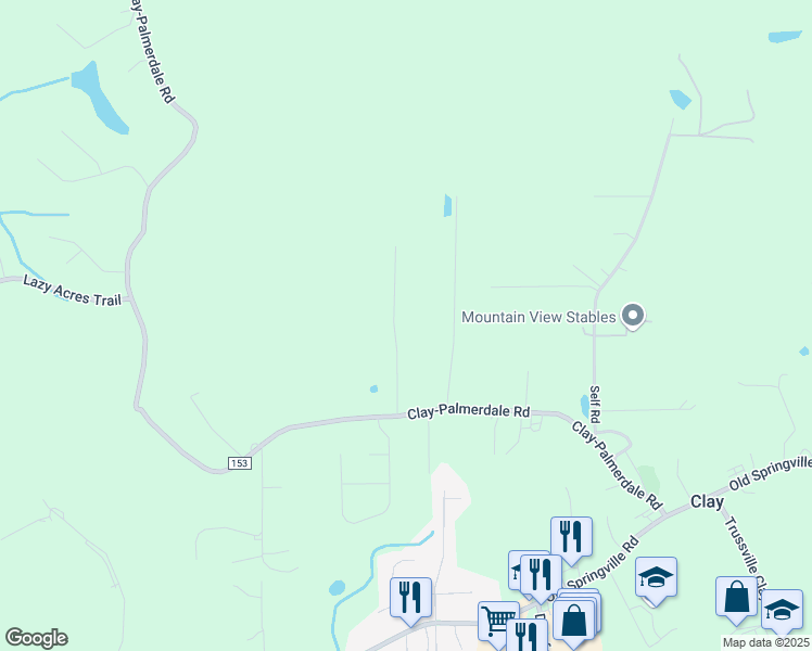 map of restaurants, bars, coffee shops, grocery stores, and more near 7023 Claymont Drive in Dixiana