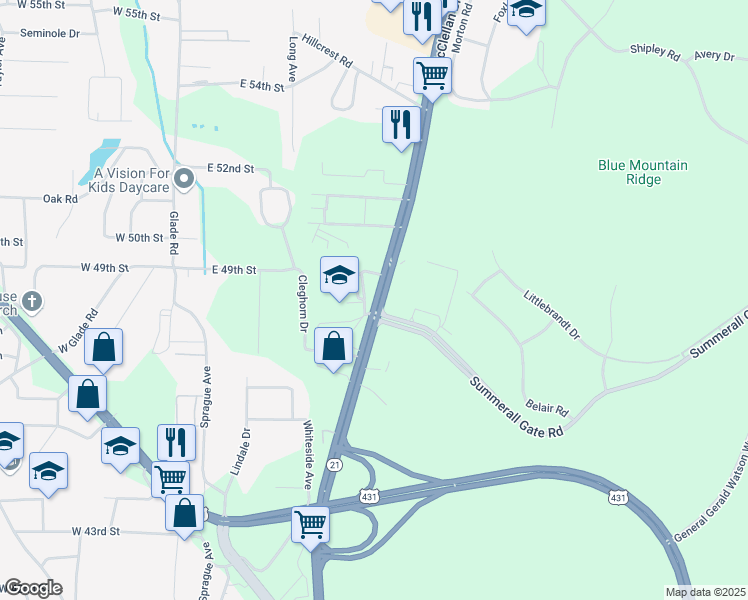 map of restaurants, bars, coffee shops, grocery stores, and more near 4804 McClellan Boulevard in Anniston