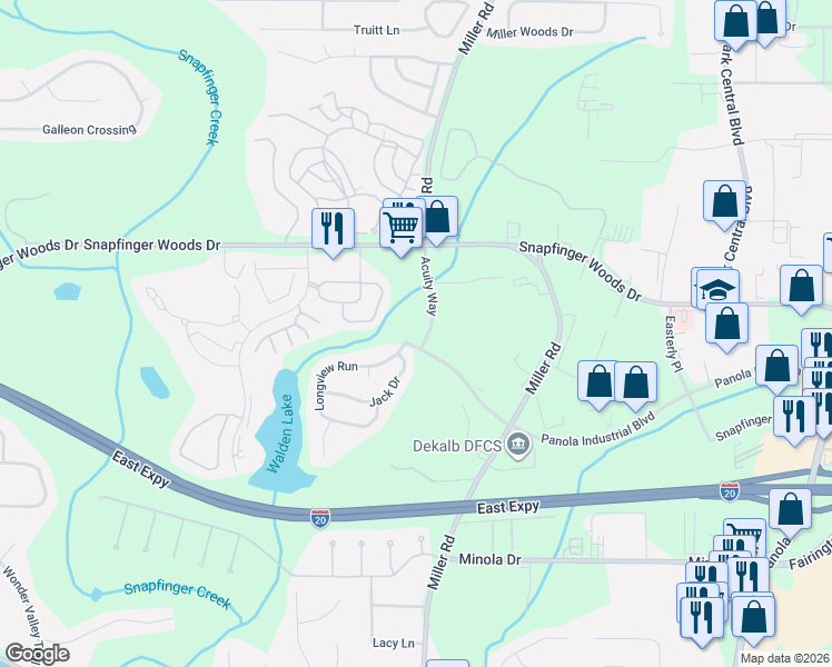 map of restaurants, bars, coffee shops, grocery stores, and more near 4997 Longview Run in Decatur
