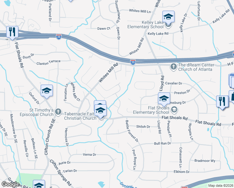 map of restaurants, bars, coffee shops, grocery stores, and more near 2411 Mills Bend in Decatur