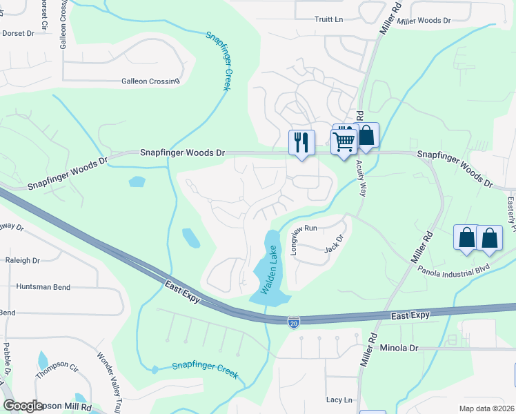 map of restaurants, bars, coffee shops, grocery stores, and more near 2553 Walden Lake Drive in Decatur