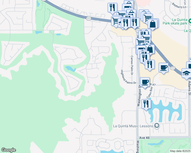 map of restaurants, bars, coffee shops, grocery stores, and more near 78180 Cortez Lane in Indian Wells