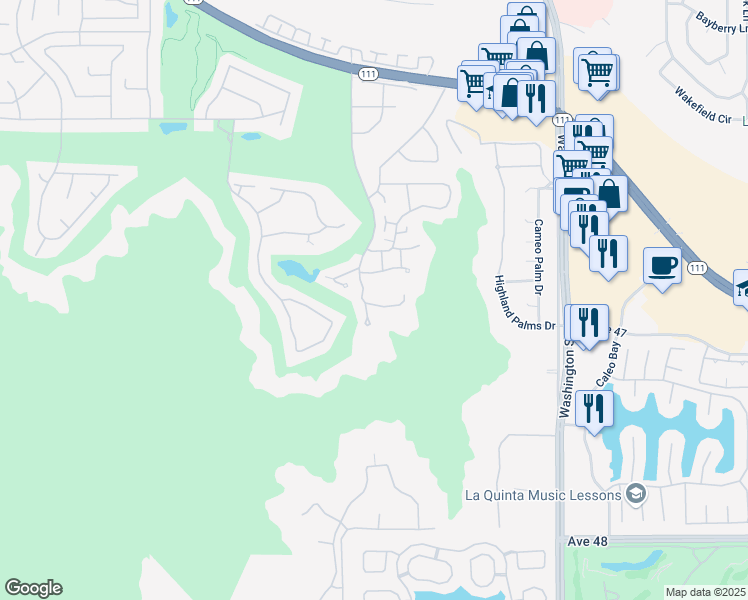 map of restaurants, bars, coffee shops, grocery stores, and more near 78155 Cabrillo Lane in Indian Wells