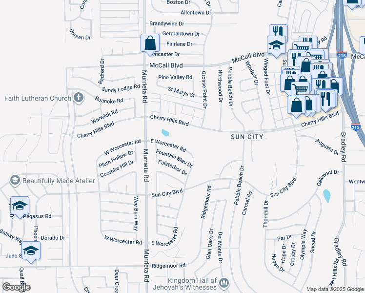 map of restaurants, bars, coffee shops, grocery stores, and more near in Menifee