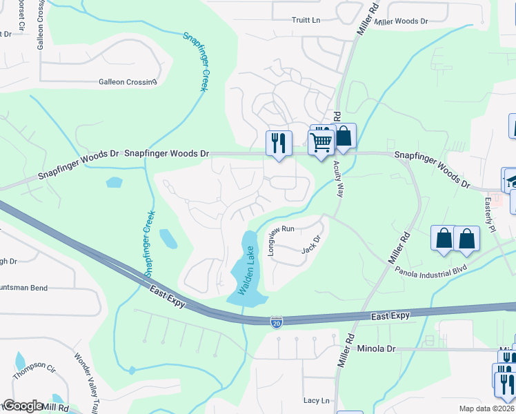 map of restaurants, bars, coffee shops, grocery stores, and more near 4927 Walden Lake Square in Decatur