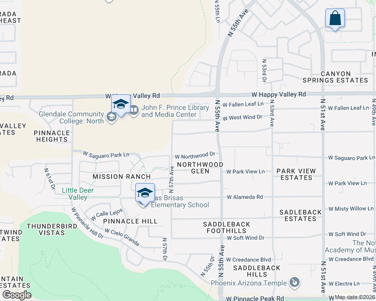 map of restaurants, bars, coffee shops, grocery stores, and more near 5633 West Northwood Drive in Glendale