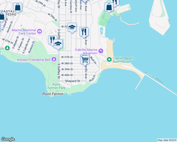 map of restaurants, bars, coffee shops, grocery stores, and more near 428 West 40th Street in Los Angeles