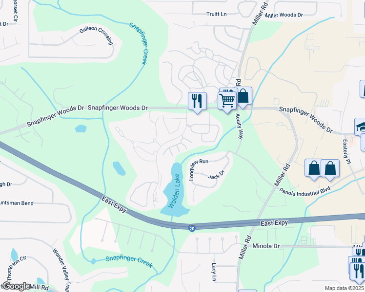 map of restaurants, bars, coffee shops, grocery stores, and more near 2566 Walden Lake Drive in Decatur