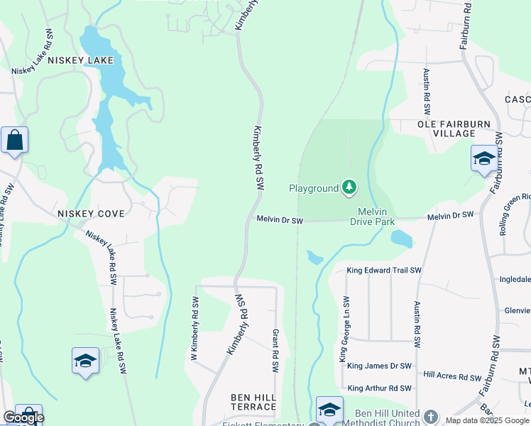 map of restaurants, bars, coffee shops, grocery stores, and more near 4024 Melvin Drive Southwest in Atlanta