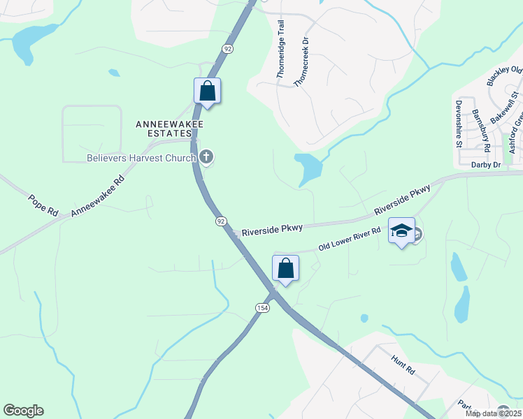 map of restaurants, bars, coffee shops, grocery stores, and more near 2560-2598 Riverside Pkwy SW in Douglasville