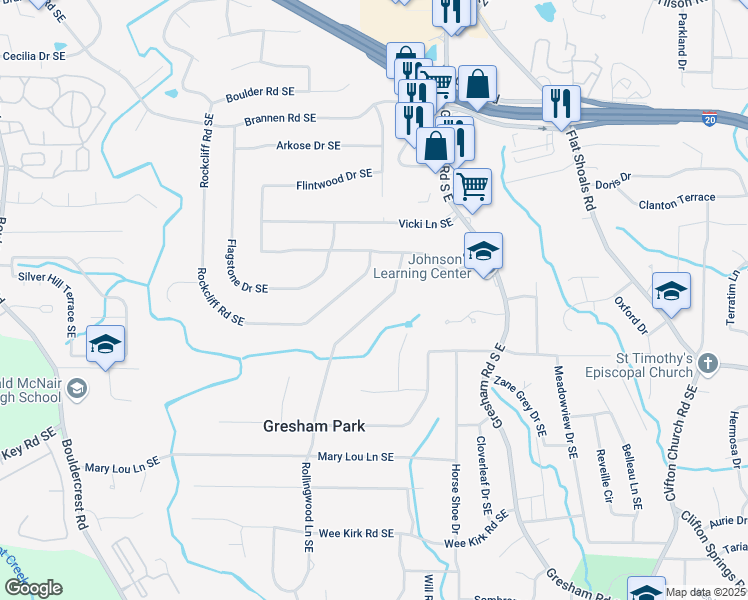 map of restaurants, bars, coffee shops, grocery stores, and more near 2689 Rollingwood Lane Southeast in Atlanta