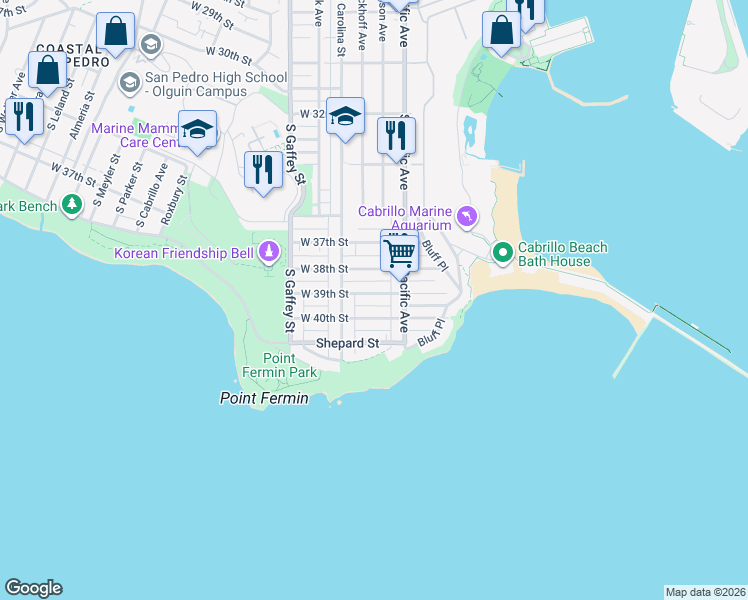 map of restaurants, bars, coffee shops, grocery stores, and more near 604 West 40th Street in Los Angeles