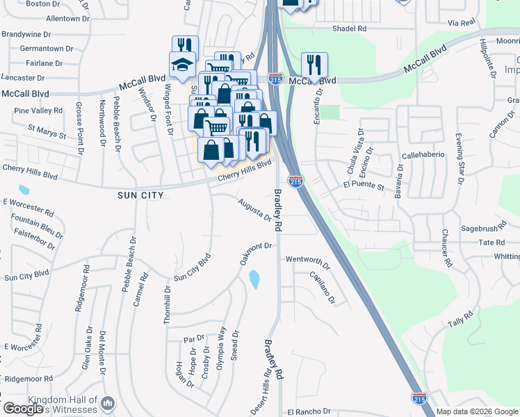 map of restaurants, bars, coffee shops, grocery stores, and more near 26920 Augusta Drive in Menifee