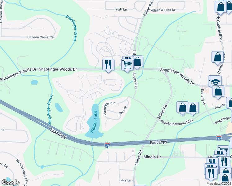 map of restaurants, bars, coffee shops, grocery stores, and more near 4956 Longview Run in Decatur