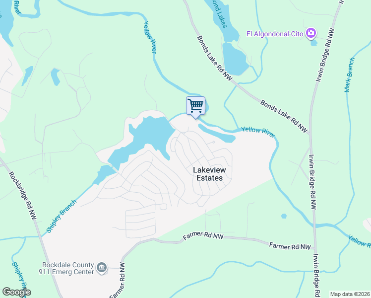 map of restaurants, bars, coffee shops, grocery stores, and more near 27 Frontier Drive Northwest in Conyers