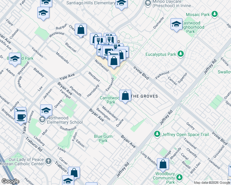 map of restaurants, bars, coffee shops, grocery stores, and more near 60 Cape Cod in Irvine