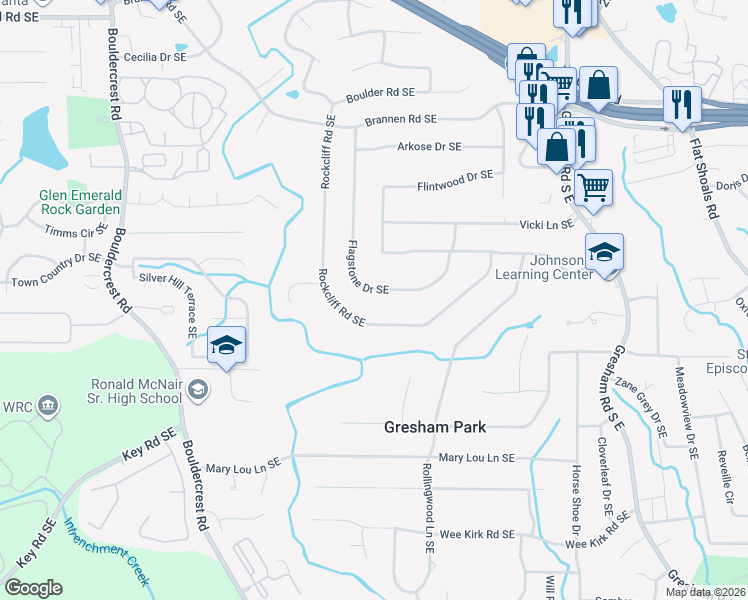 map of restaurants, bars, coffee shops, grocery stores, and more near 2713 Flagstone Dr SE in Atlanta