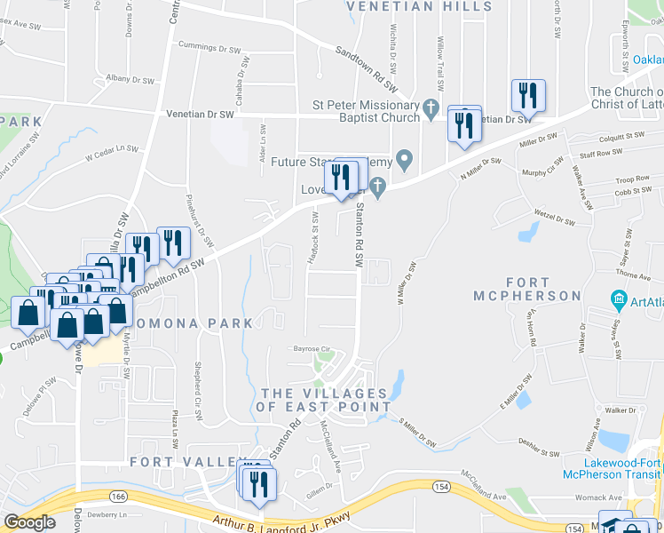 map of restaurants, bars, coffee shops, grocery stores, and more near 1743 Marcel Avenue Southwest in Atlanta