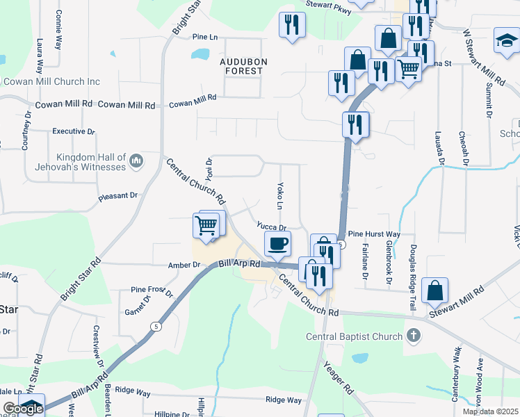 map of restaurants, bars, coffee shops, grocery stores, and more near 6137 Pine Dale Lane in Douglasville