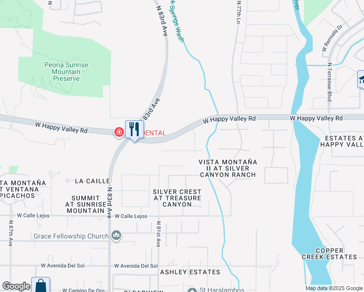 map of restaurants, bars, coffee shops, grocery stores, and more near 8025 West Chama Drive in Glendale
