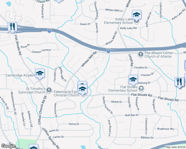 map of restaurants, bars, coffee shops, grocery stores, and more near 2411 Mills Bend in Decatur