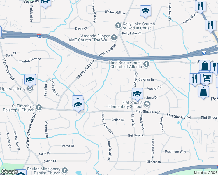 map of restaurants, bars, coffee shops, grocery stores, and more near 2440 Shoals Terrace in Decatur