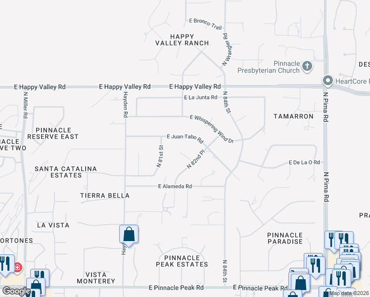map of restaurants, bars, coffee shops, grocery stores, and more near 8155 East Questa Road in Scottsdale