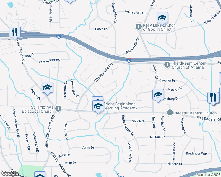 map of restaurants, bars, coffee shops, grocery stores, and more near 2428 Mills Bend in Decatur