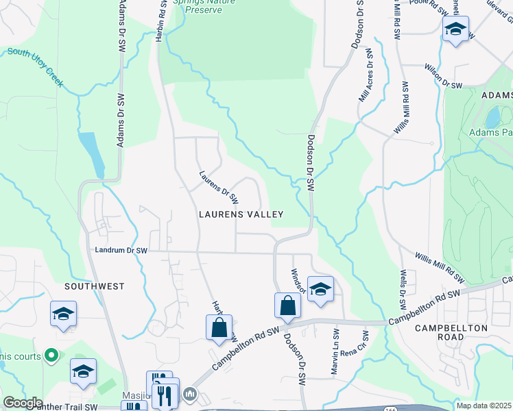 map of restaurants, bars, coffee shops, grocery stores, and more near 2750 Laurens Circle Southwest in Atlanta