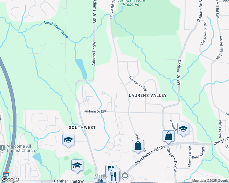 map of restaurants, bars, coffee shops, grocery stores, and more near 1780 Devon Drive in Atlanta