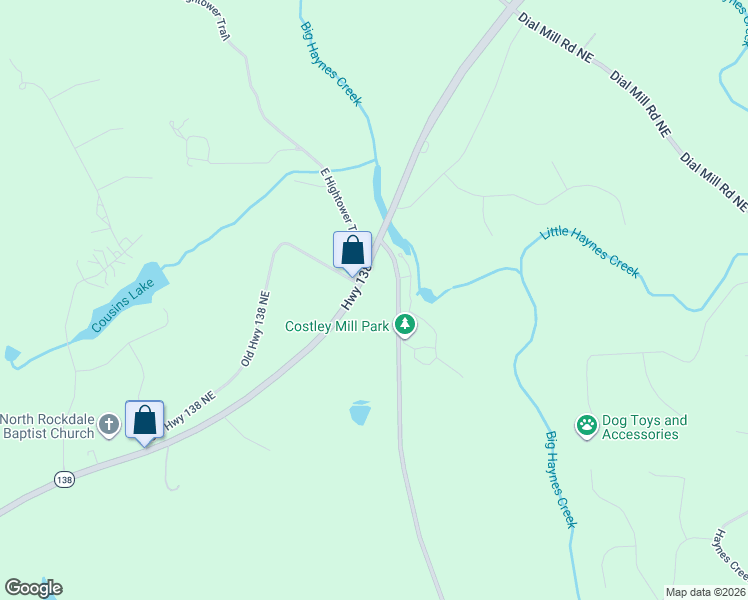 map of restaurants, bars, coffee shops, grocery stores, and more near 2455 Old Costley Mill Road in Conyers