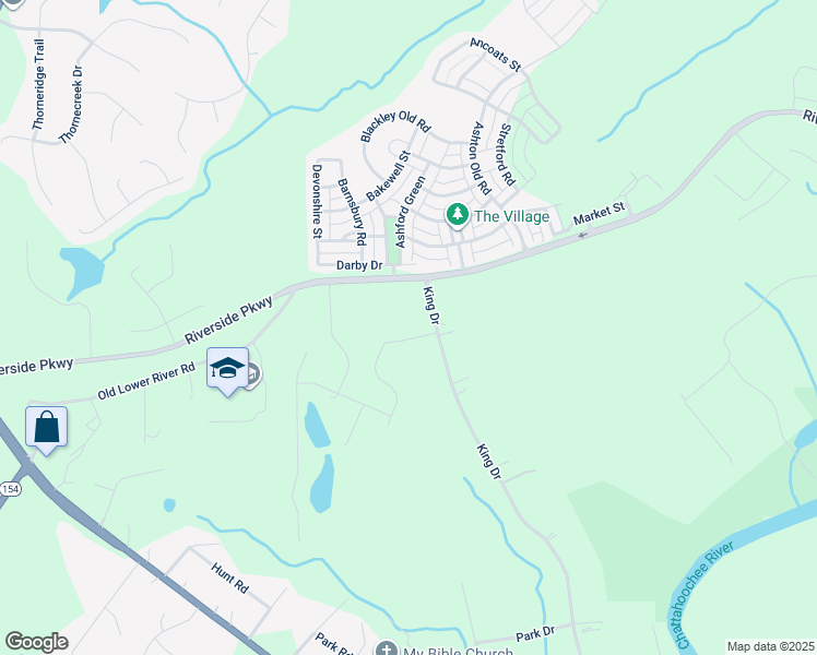 map of restaurants, bars, coffee shops, grocery stores, and more near 3445 King Drive in Douglasville