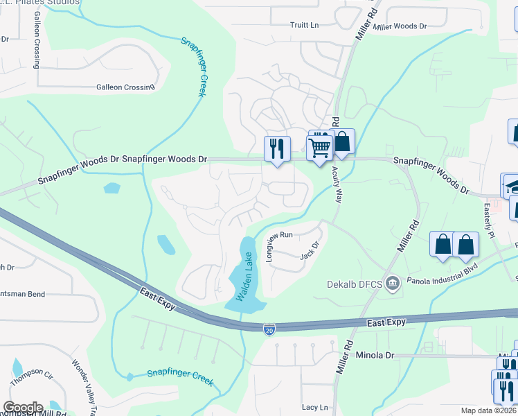 map of restaurants, bars, coffee shops, grocery stores, and more near 4927 Walden Lake Square in Decatur
