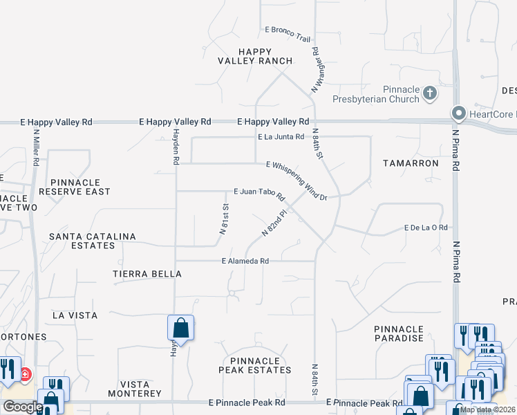 map of restaurants, bars, coffee shops, grocery stores, and more near 8155 East Questa Road in Scottsdale