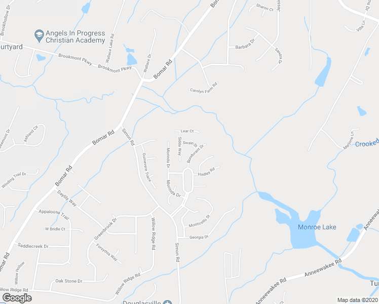 map of restaurants, bars, coffee shops, grocery stores, and more near 3751 Bondurant Drive in Douglasville