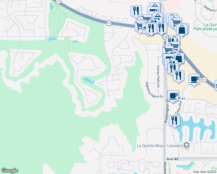 map of restaurants, bars, coffee shops, grocery stores, and more near 46750 Mountain Cove Drive in Indian Wells