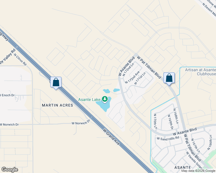 map of restaurants, bars, coffee shops, grocery stores, and more near 17370 West Chama Drive in Surprise