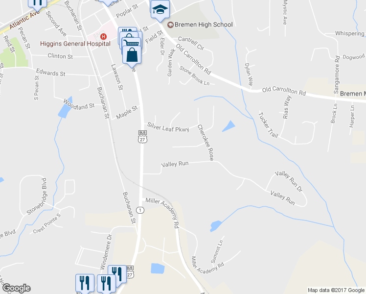map of restaurants, bars, coffee shops, grocery stores, and more near 837 Brown Thrasher Way in Bremen