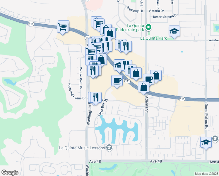 map of restaurants, bars, coffee shops, grocery stores, and more near La Quinta Center Drive in La Quinta